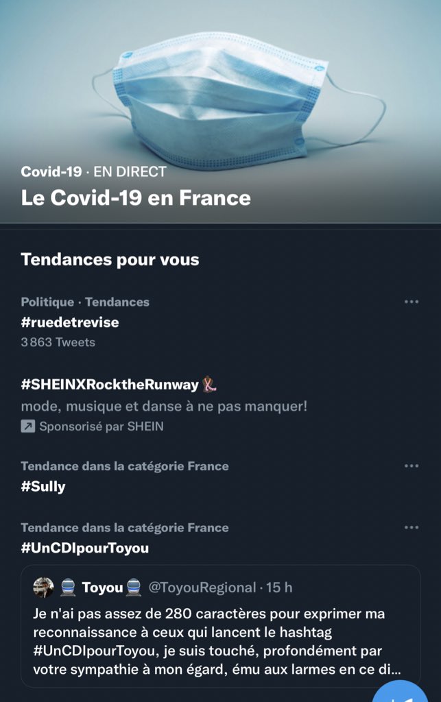 page de présentation tendances du moment et tendances pour vous sur twitter avec meilleurs tweets en affiche